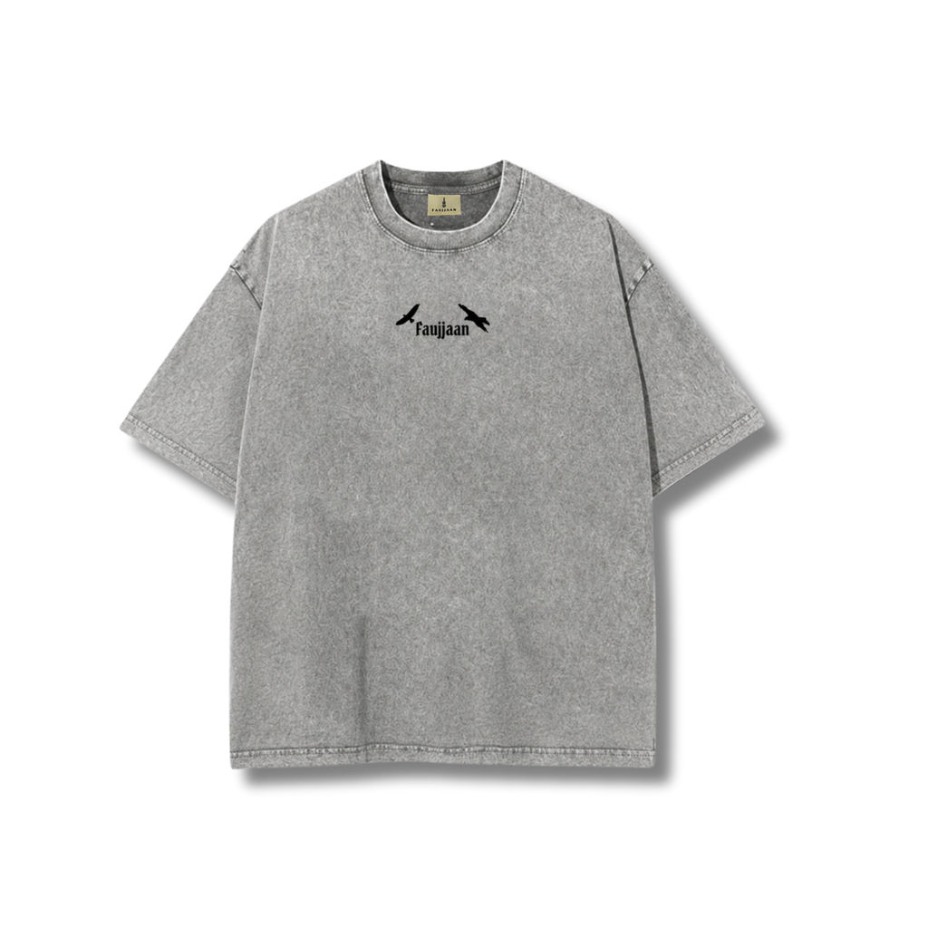 Grey Acid Wash War Theme T-Shirt