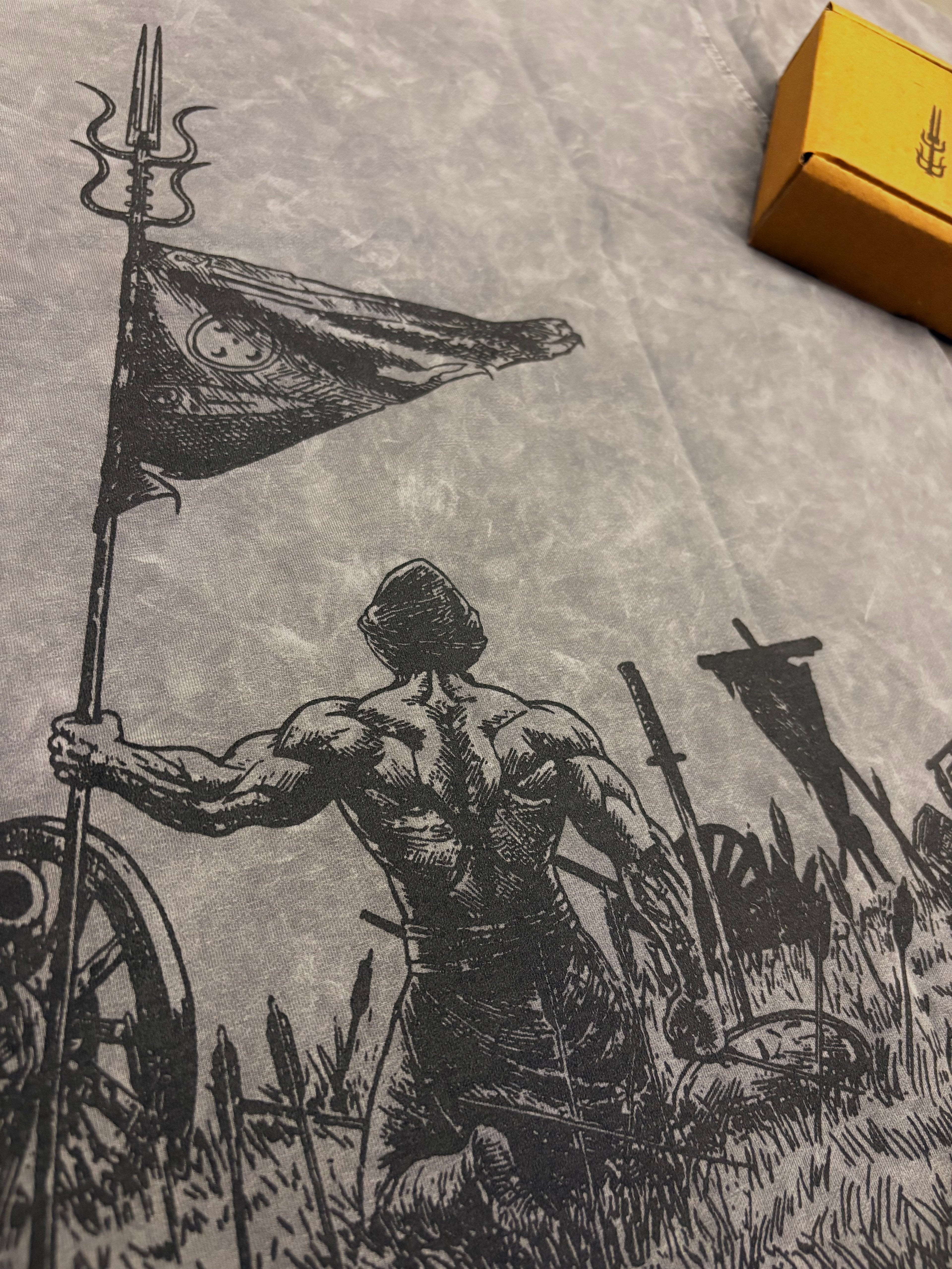 Grey Acid Wash War Theme T-Shirt