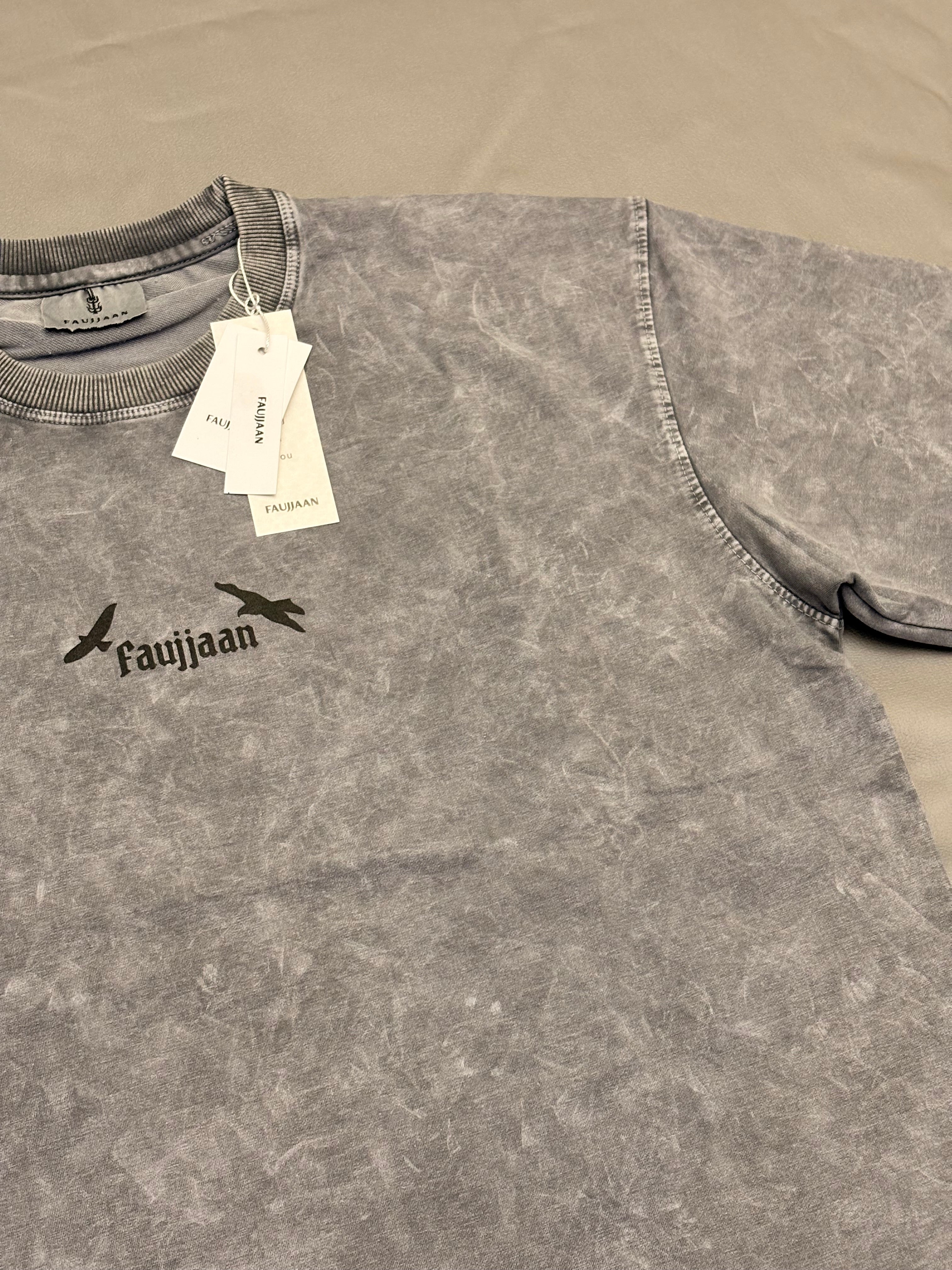 Grey Acid Wash War Theme T-Shirt