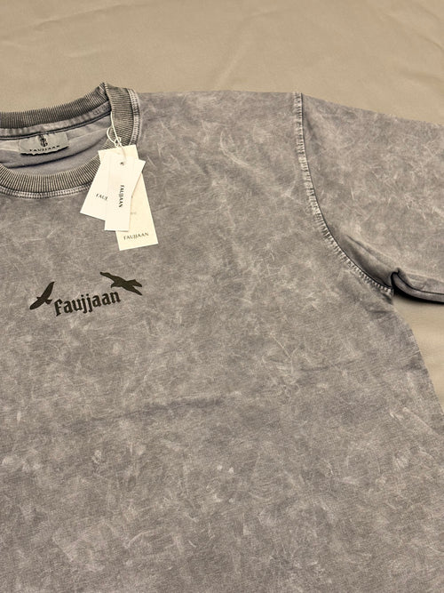 Grey Acid Wash War Theme T-Shirt
