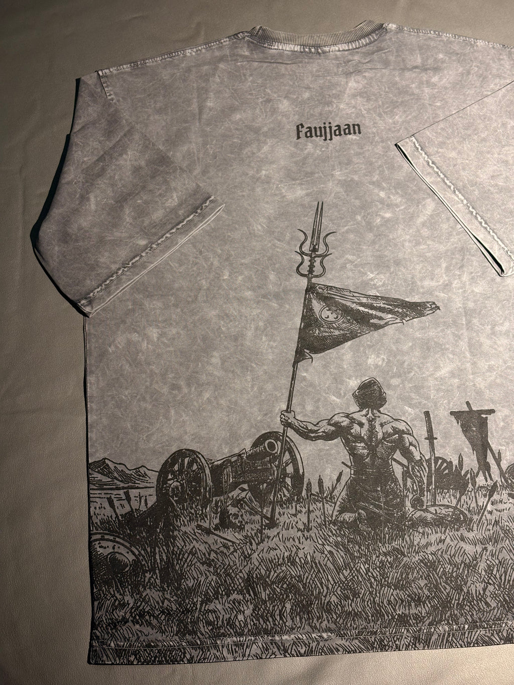 Grey Acid Wash War Theme T-Shirt