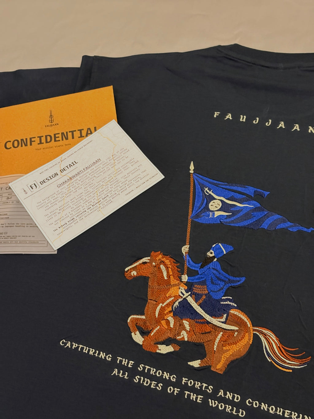 Chakarwarti Embroidery T-Shirt (Navy / White)